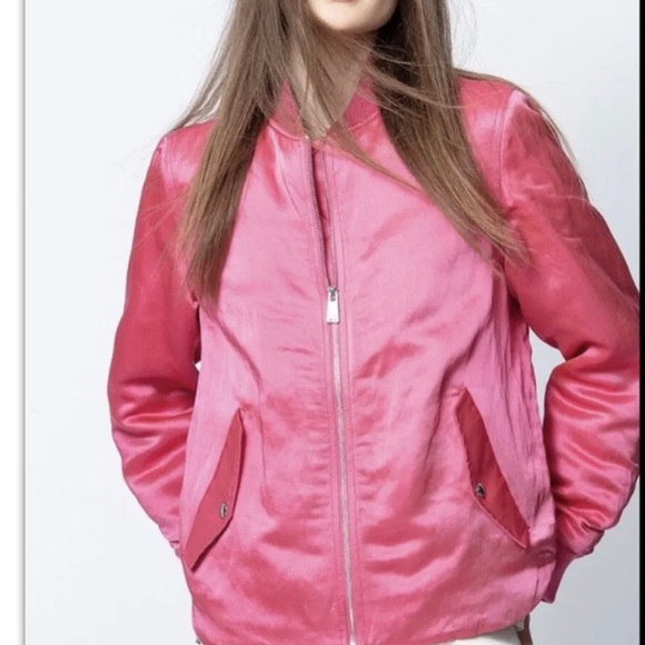 NWT $578 ZADIG & VOLTAIRE BEN RASPBERRY SATIN BOMBER JACKET M Medium - Picture 7 of 7